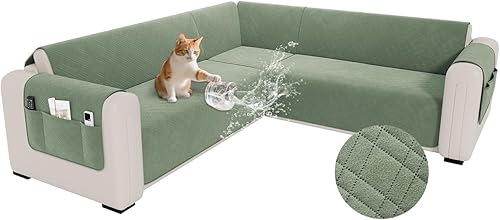 Miniatura 31 de Funda impermeable en forma de L para sofá seccional, funda acolchada de terciopelo para sofá esquinero, en forma de L, protector de muebles con