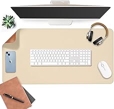 AROPANA Vegan Leather Desk Mat | Large Reversible Mouse Pad & Computer Table Protector | Dual-Side Waterproof Extended Laptop Pad with Edge-Stitched Design (80x40 cm, White and Coffee)