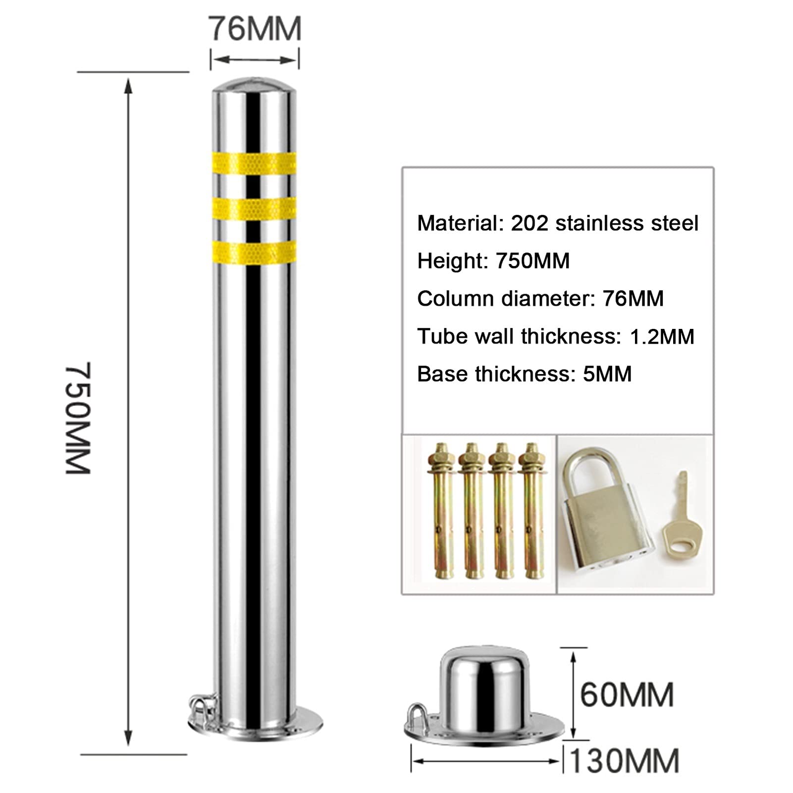 Dissuasori Di Parcheggio In Gomma 80/120 Cm – Paletti Riflettenti Anti-Collisione Con Base Rimovibile Per Strade E Parcheggi