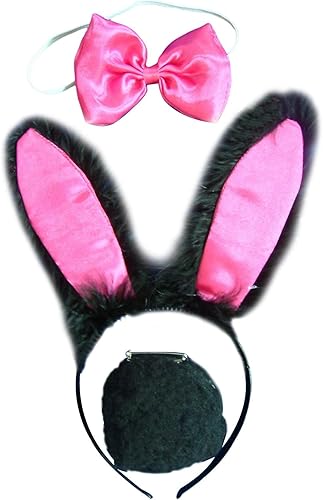 Colaxi Conjunto de disfraz de conejo, diadema de orejas de conejo, pajarita y accesorios de cola