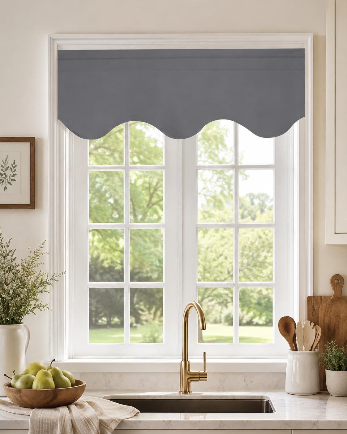 Aquazolax Window Scalloped Valances for Bedroom Thermal Insulated Solid Blackout Curtains Scalloped Valances for Kitchen, 52 x 18 inches, Grey, 1 Panel