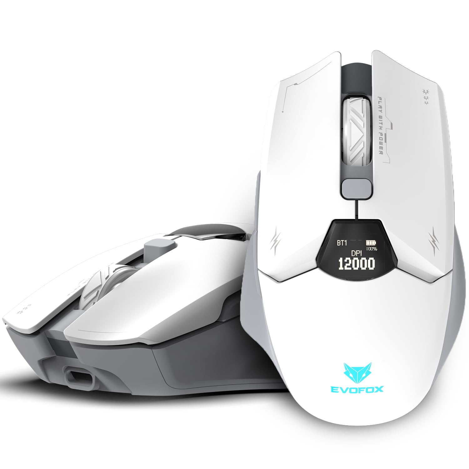 EvoFox Banshee 2 Tri-Mode Wireless Gaming Mouse (2x BT, 2.4G & Wired) | PixArt Sensor, 1000Hz Polling Rate, 12,000 DPI, LCD Display, 6 Programmable Buttons, Software Support, Onboard Memory (White)-image-21