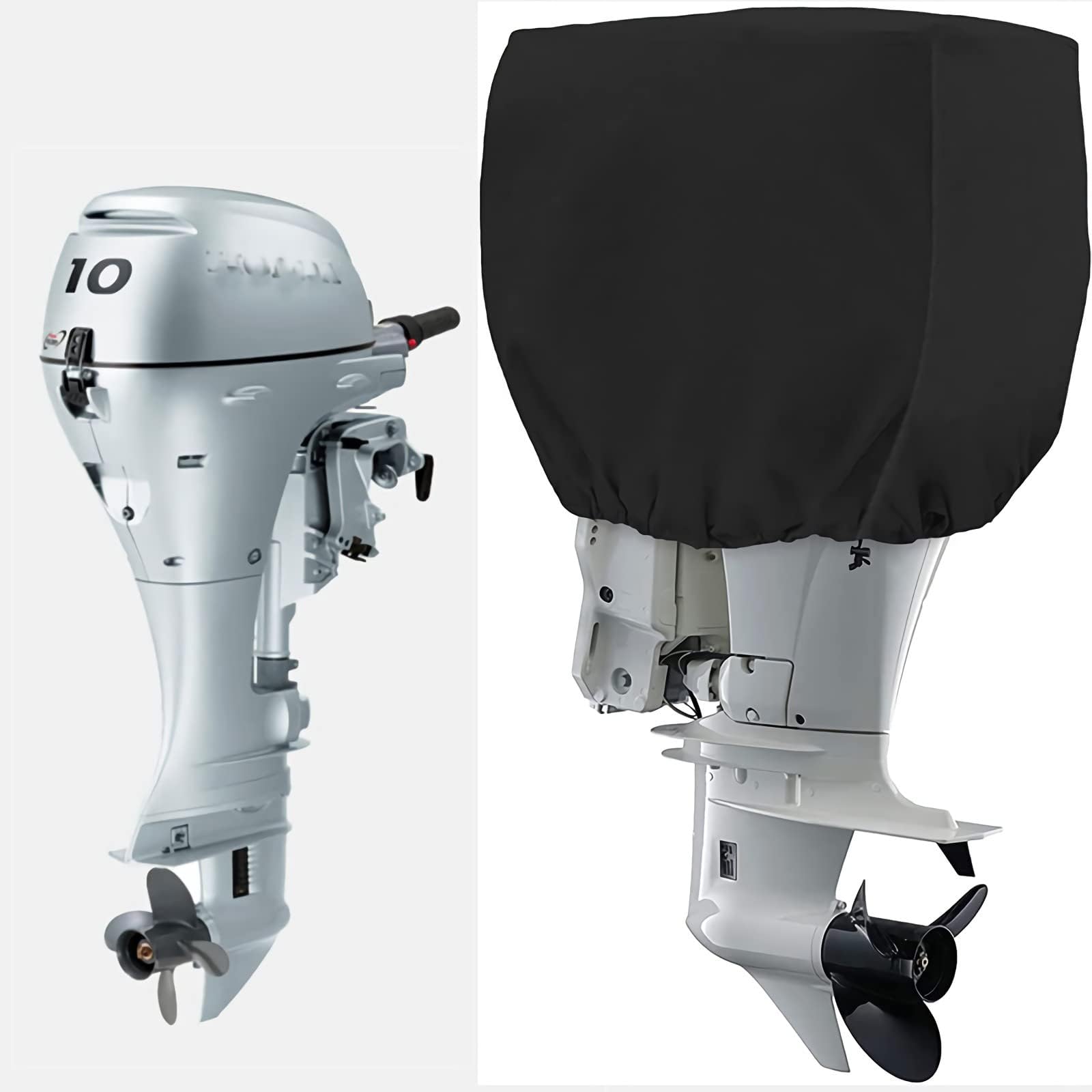Outboard Motor Cover Heavy Duty Waterproof Engine Cover Thick Polyester Fabric Black Up to 15HP