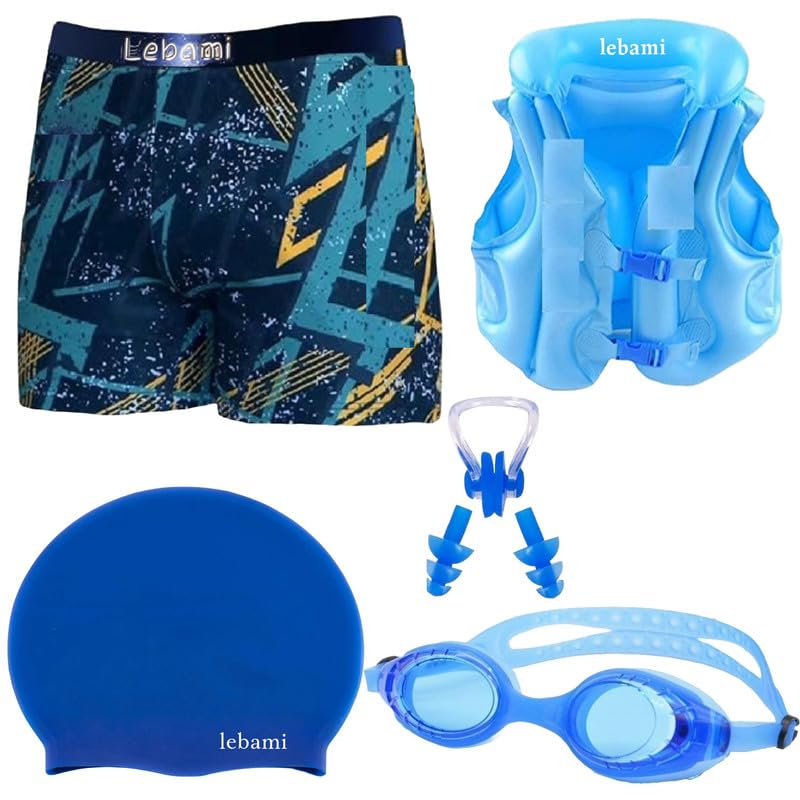 LEBAMI Swimming Kit for Boy Kids with Swimming Shorts Silicone Swimming Cap Anti Fog Swimming Goggles 2 Pc Ear Plugs and 1 Nose Clip Combo Multicolour (B0B644C3LG) Amazon Price History, Amazon Price Tracker