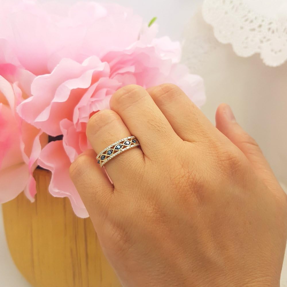 Dazzlingrock Collection 10K Round Gemstone & White Diamond Ladies Vintage Anniversary Wedding Band, Yellow Gold