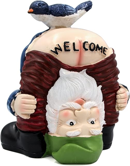 Bavane Garden Gnome Statue, Funny Garden Bird Welcome Figurines Resin Sculpture Creative Novelty Gift for Outdoor Indoor Patio Lawn Yard Porch Ornament Decor Garden Gift Dimensions 6.3 * 5.1 * 4.3in