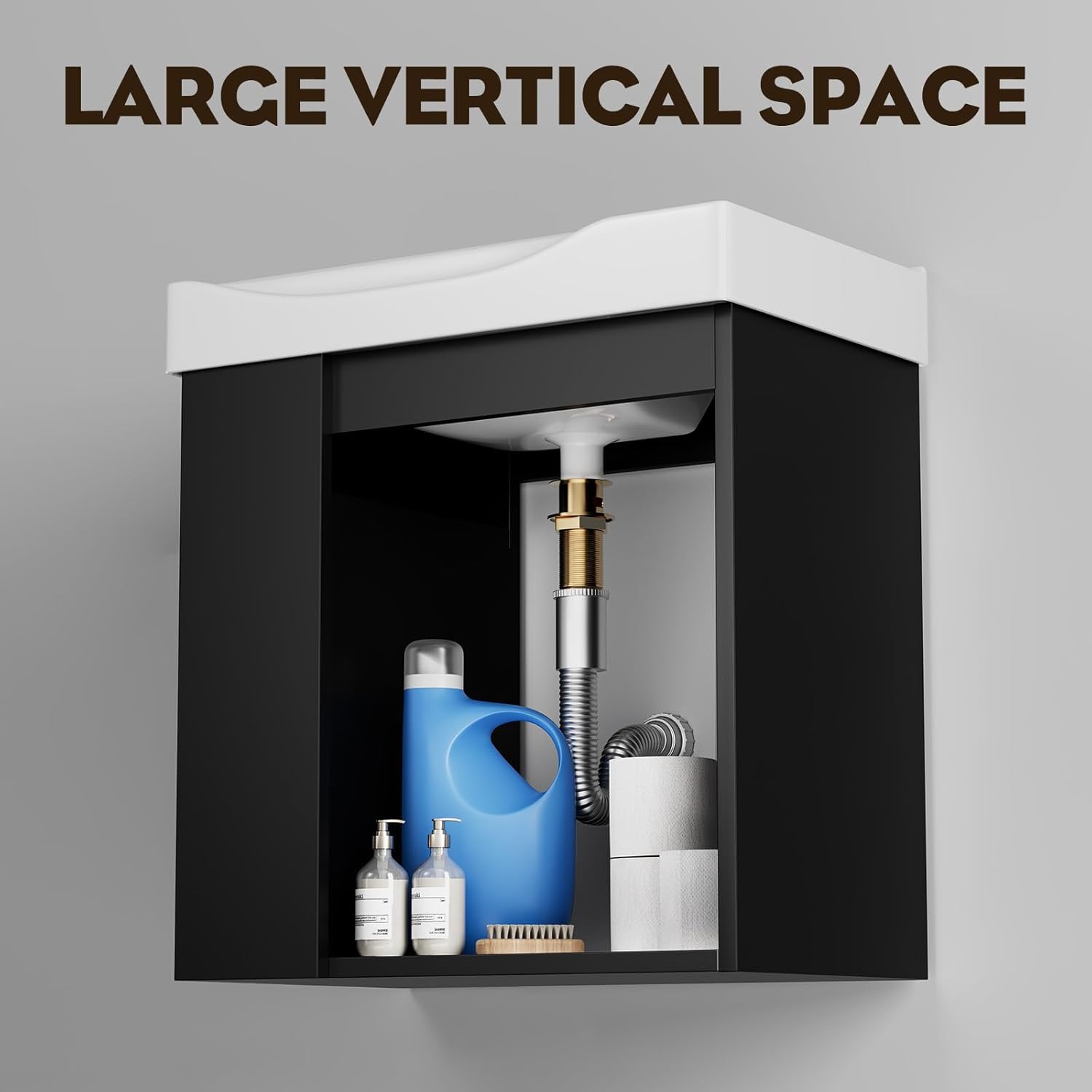 phiestina 20 Inch Pre-Assembled Black Floating Bathroom Vanity with Sink for Small Space, Wall Mounted Cabinet with Sink, Left Side Storage, Soft-Close Door, No Faucet,BV07-20-PUREBLACK-PLUS