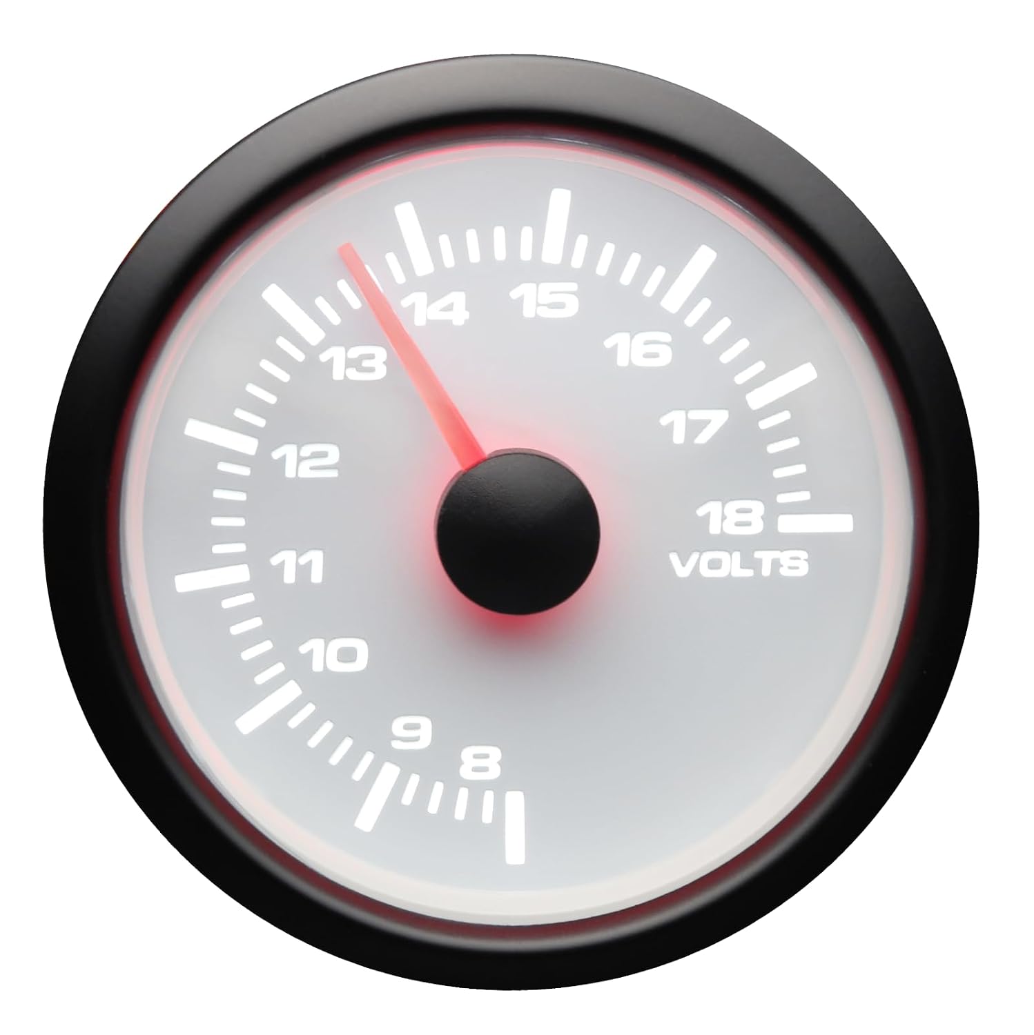 MOTOR METER RACING 52mm 2-1/16" MGS Series Volt Meter Gauge | 8-16 V, White Dial Red Needle, White & Amber LED Backlit, 12 Volt, Black Stainless Steel Bezel, Waterproof, Car, Truck, Boat