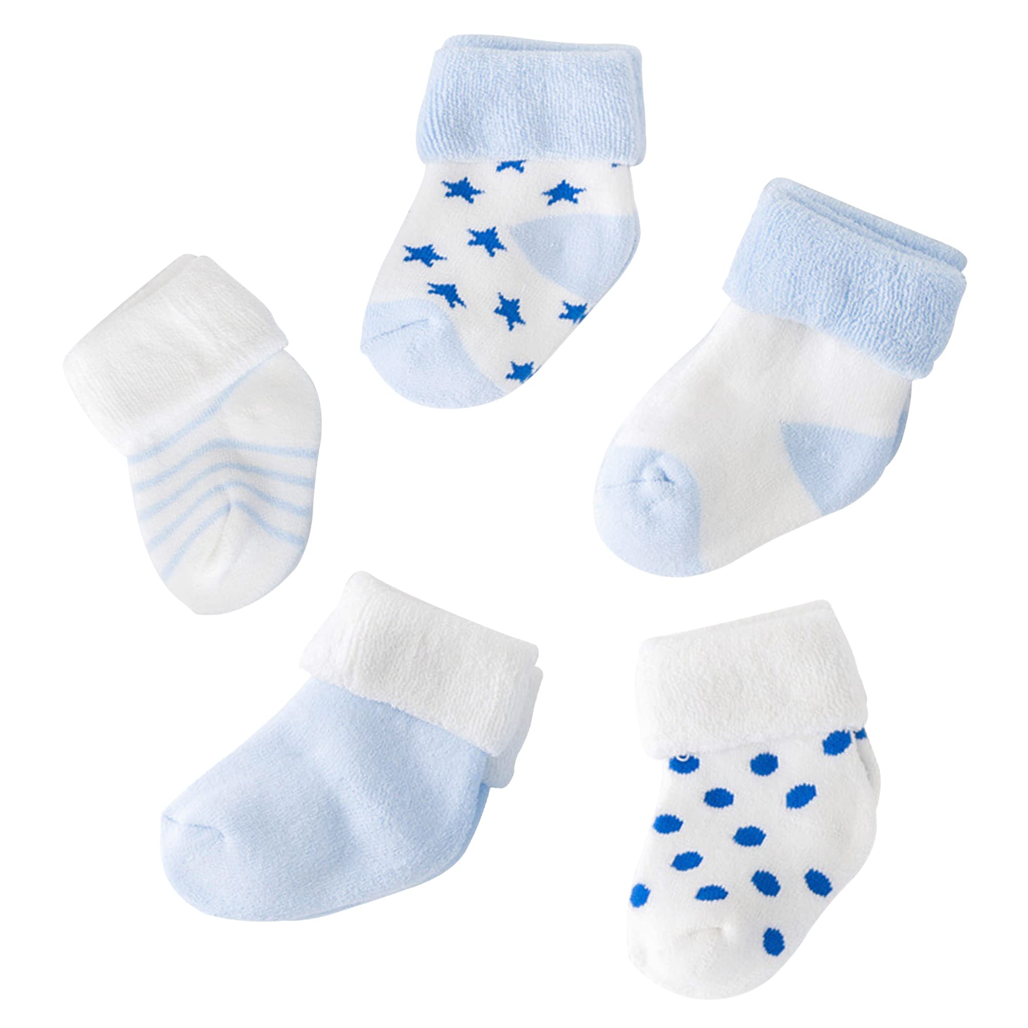 Baby Socks for Boys and Girls | Cotton Blend Ankle Length Winter Socks for Newborns Infants Toddlers | Soft Breathable Terry Socks with Sweat Absorption, 5 Pairs (White, Blue, 0 to 12 Months)