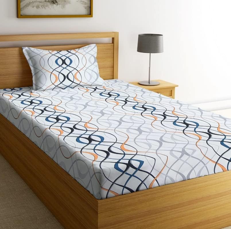 Story@home Arena Grey & White Printed 180 TC Bedsheet & Pillow Covers main image 1