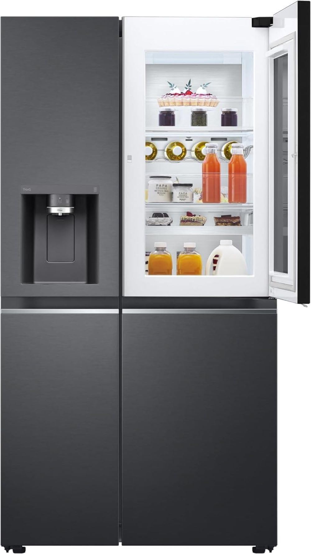 LG GSXV90MCDE Side-by-Side Kühlschrank mit Gefrierfach (628 L, Energieklasse D) mit InstaView, Door-in-Door, Craft Ice, Eis- und Wasserspender, Total No Frost, Schwarz