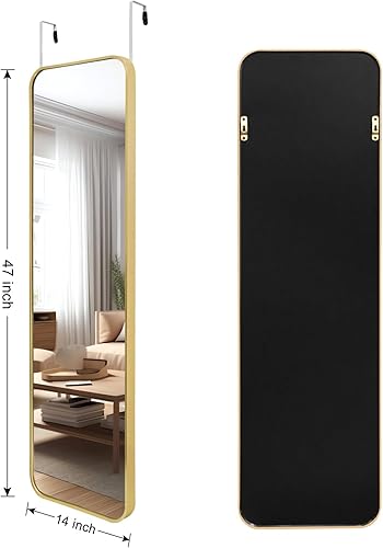 Miniatura 4 de COREAET Espejo de pared dorado de 47 x 14, espejo de longitud completa, espejo dorado montado en la pared, espejo de tocador con marco de aleación