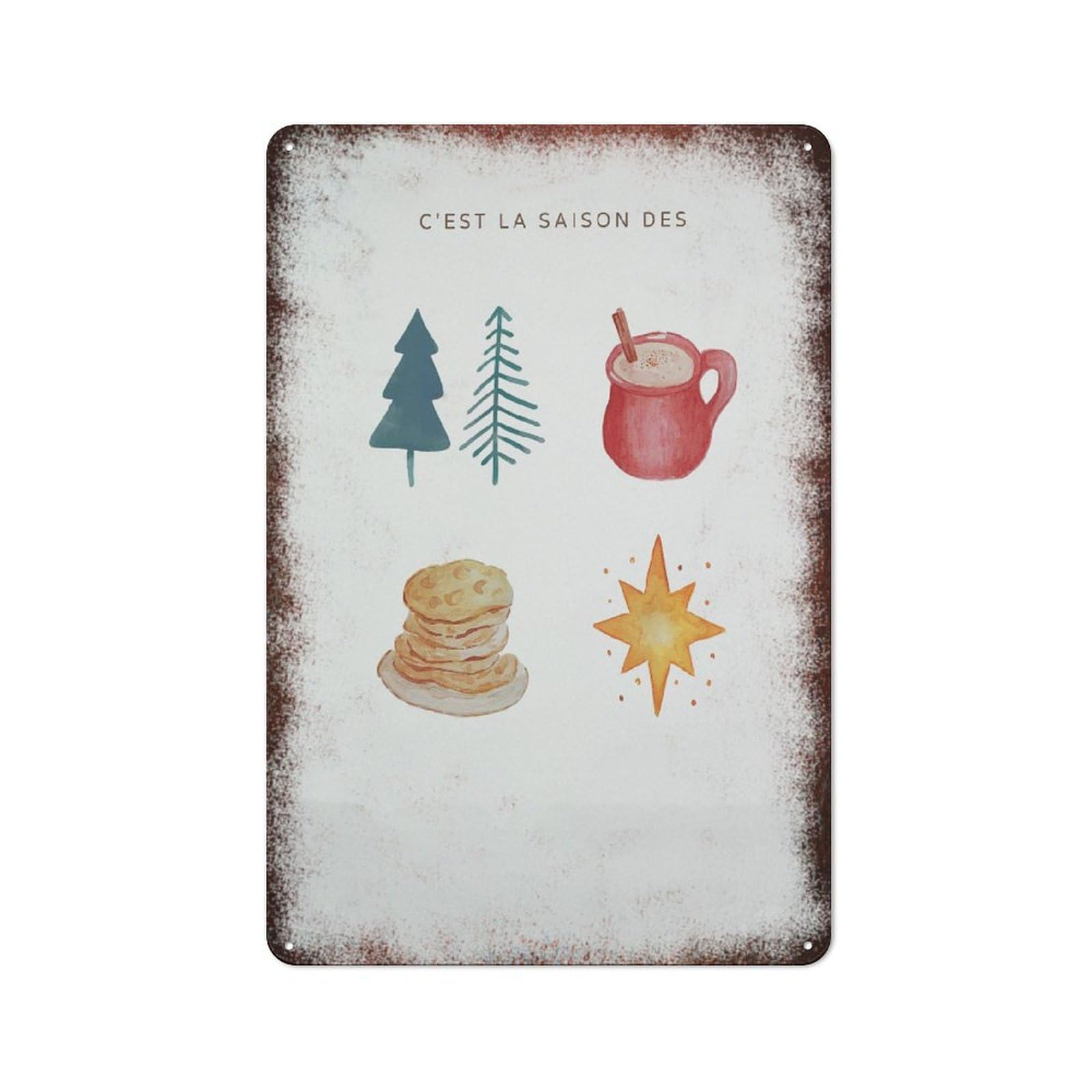 peiyeety Metal Tin Sign Winter Drinks And Cookies Pattern Vintage Rustic Wall Art Kitchen Bathroom Bedroom Living Room Cafe Farmhouse Entryway Office Garage Home Bar Laundry Room Porch Patio 6x8 Inch
