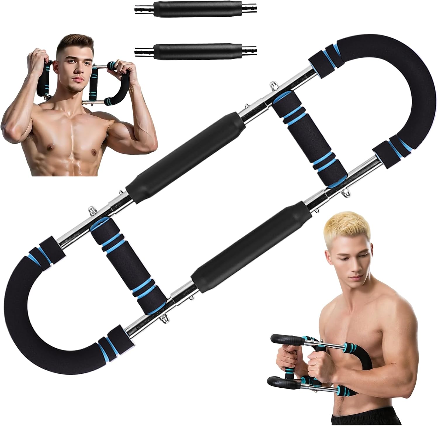 Twister Arm Trainer, 40-110lb Adjustable Power Bar, Chest Shoulder Arm Workout Equipment, Portable Detachable Spring Resistance for Home Gym, Men & Women