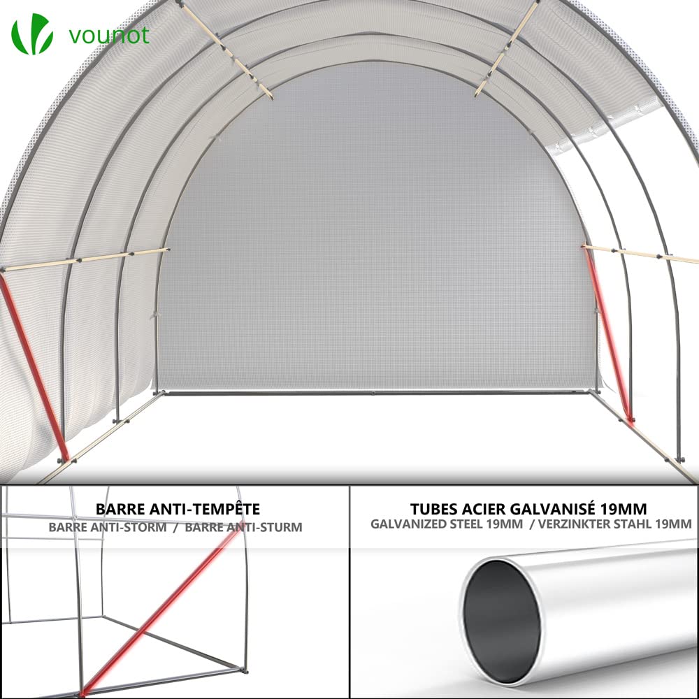 VOUNOT® Gewächshaus Foliengewächshaus, Seitenwände Aufrollbar Winterfest, Tomatenhaus Folientunnel, 3x2x2m 6m², Weiß