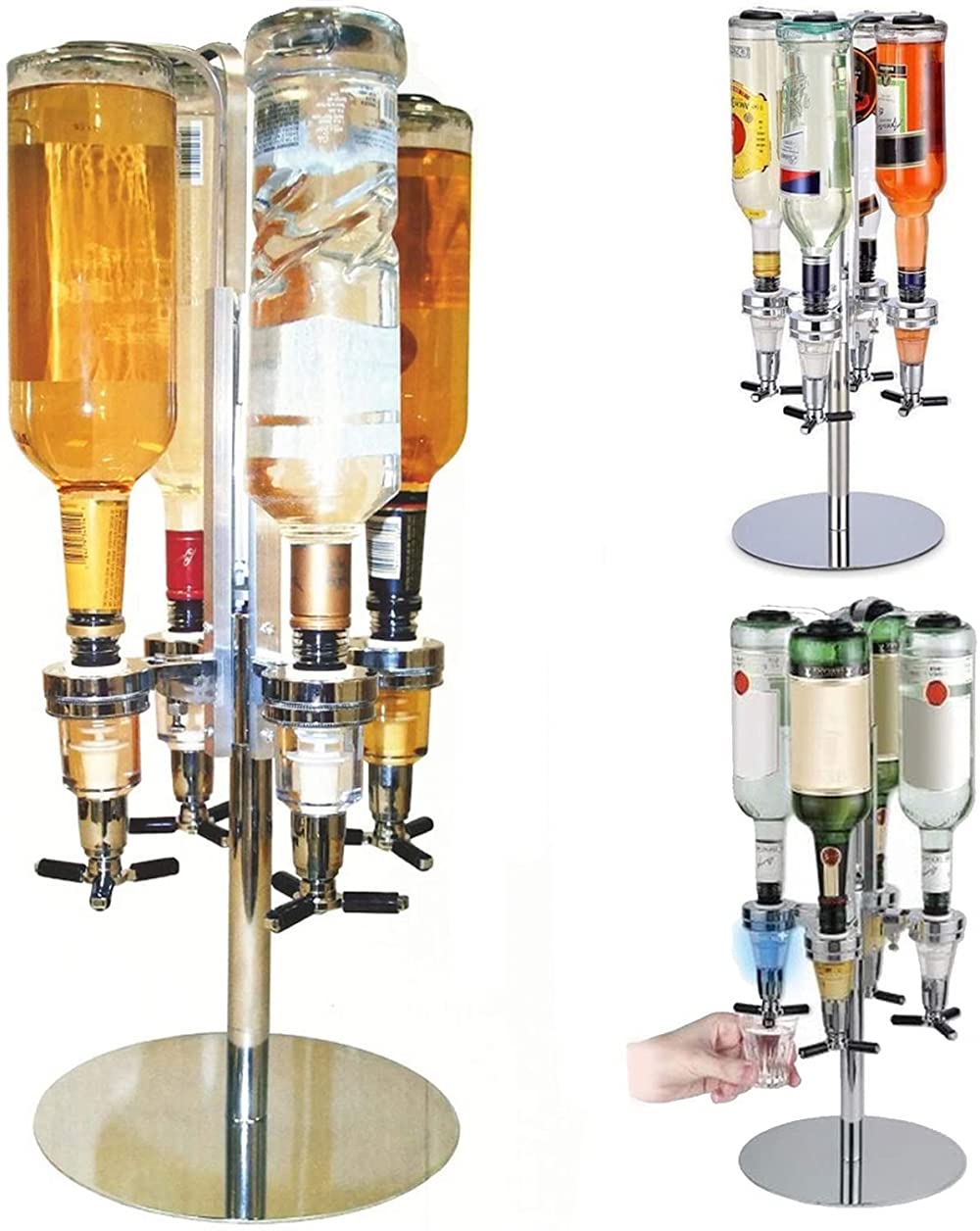 BERTY·PUYI creatività Distributore Rotante di Vino Rosso e Vino Bianco, Portabottiglie Verticale Torre della Birra a 4 Teste per la Famiglia, la Festa, Il Bar