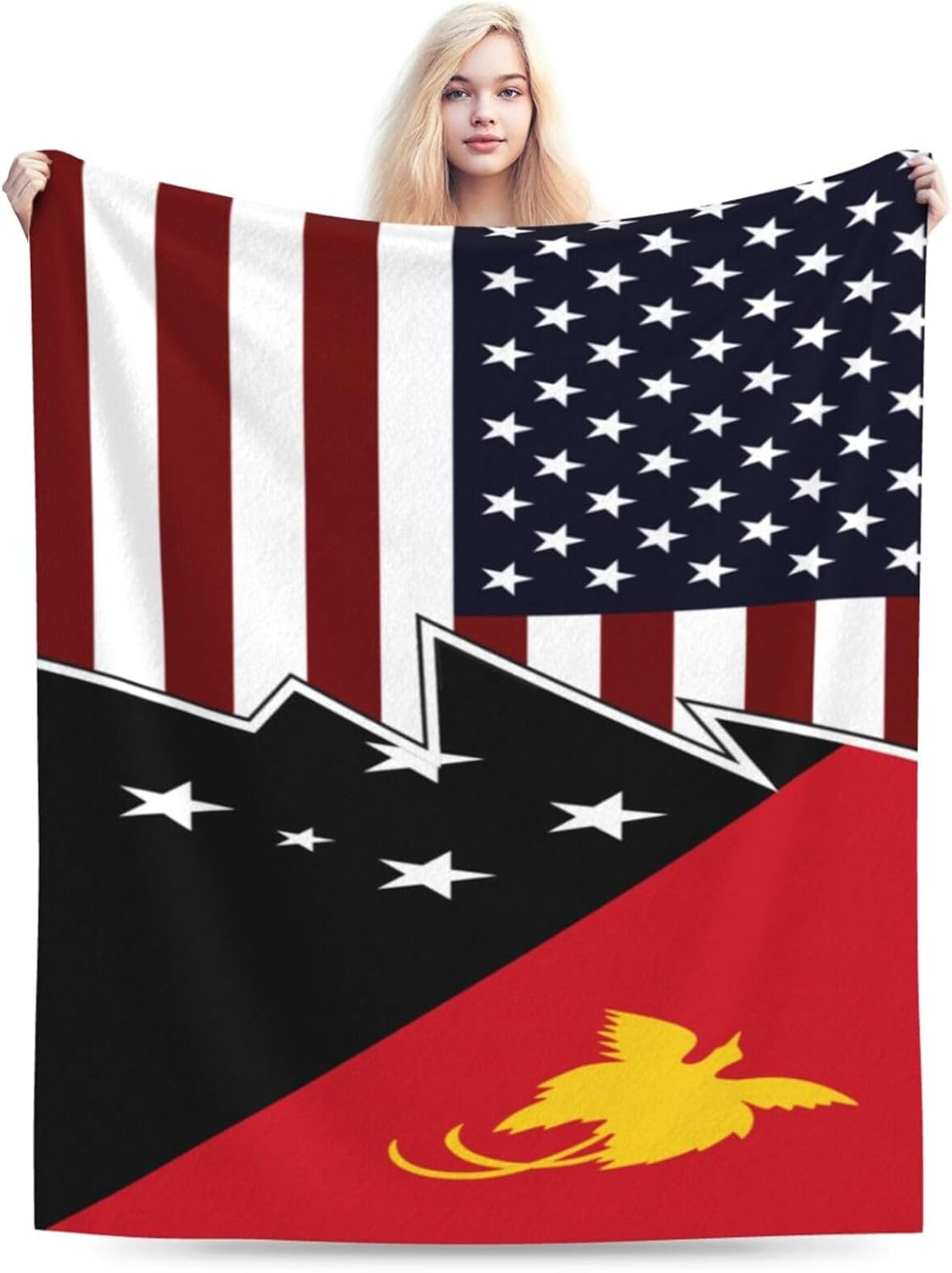 Torn Style American and Papua New Guinea Flags Throw Blanket 80"x60" Super Soft Flannel Blanket Fuzzy Cozy Blanket