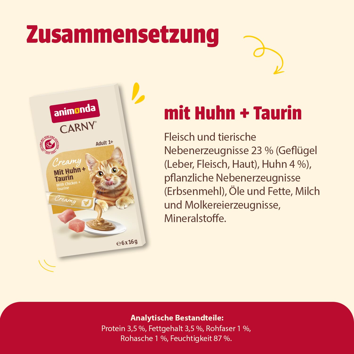 Animonda Carny Creamy Adult Karma dla Kotów, Kurczak/Tauryna, 9 x 15 g