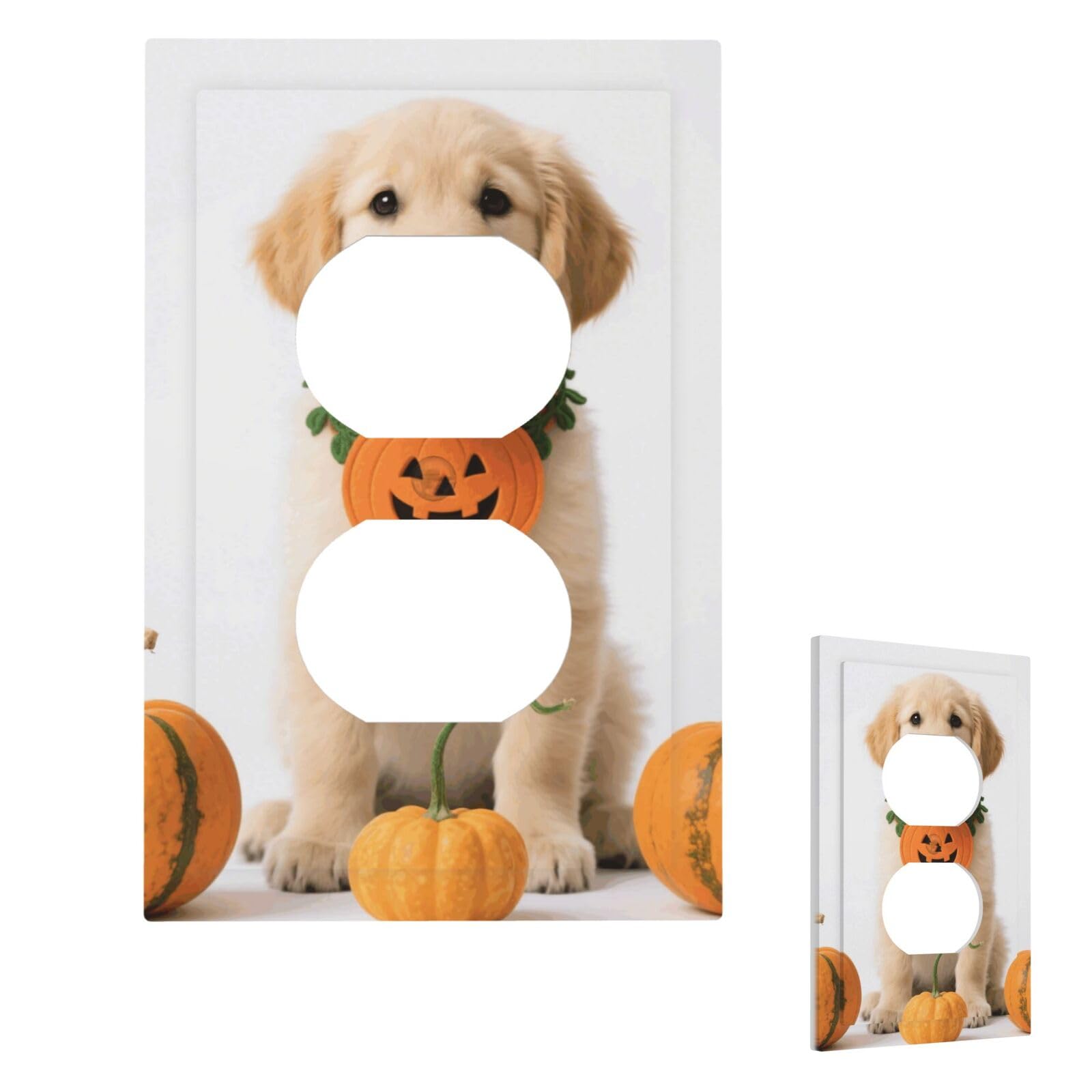 Pumpkin Dog Wall Plate Cover Modern Decorative 1 Gang Light Switch Cover Unbreakable Receptacle Outlet Covers For Living Room Bedroom Home Decor Duplex