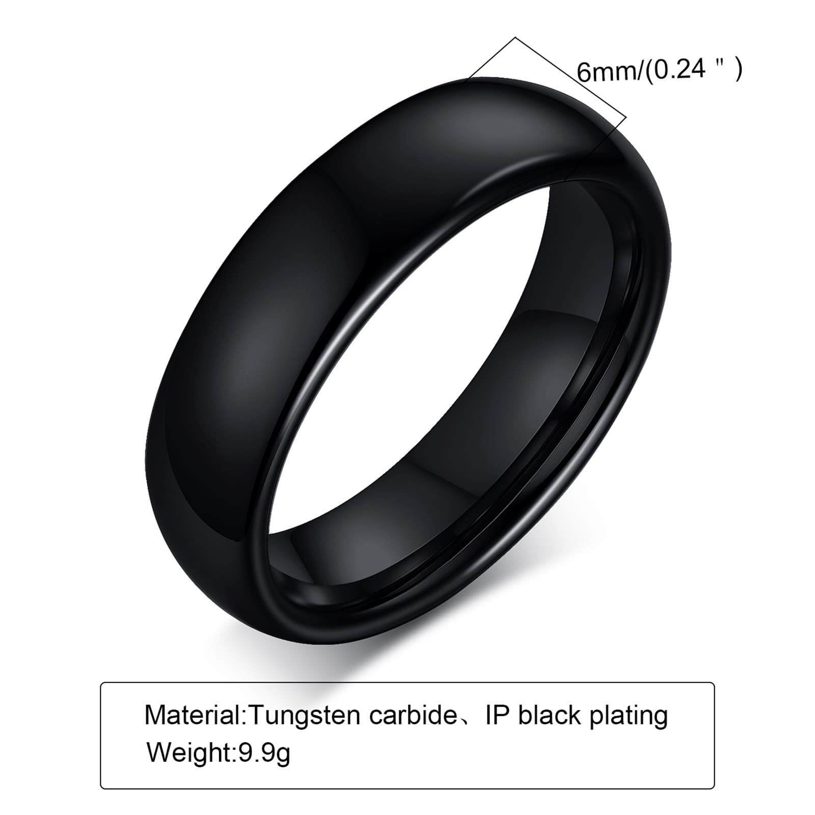 Wycian Alliance Femme Mariage, Alliance en Tungstene Couple 2 Pezzi Bague Noire Polie 6mm Taille Femme 54 Homme 54 Bande Nouvel An