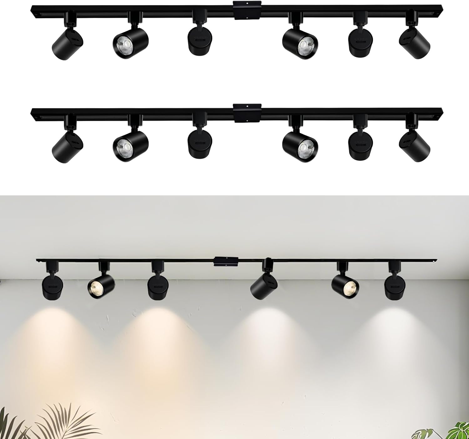 6-Light Track Lighting with 6.6FT H Type Track Rails, Matte Black Finish, 2700K-5000K, Dimmable Track Lighting Fixtures Ceiling Spot Light for Kitchen Accent Art - 2PK