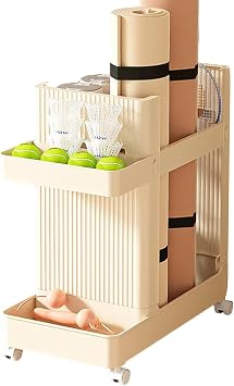 Yoga Mat Rack Dumbbell Accessories Storage Rolling Training Equipment Sports Equipment Home Gym Storage Rack Movable Badminton Racquet Basket Easy Assembly for Home Gym Garage Yoga Studio