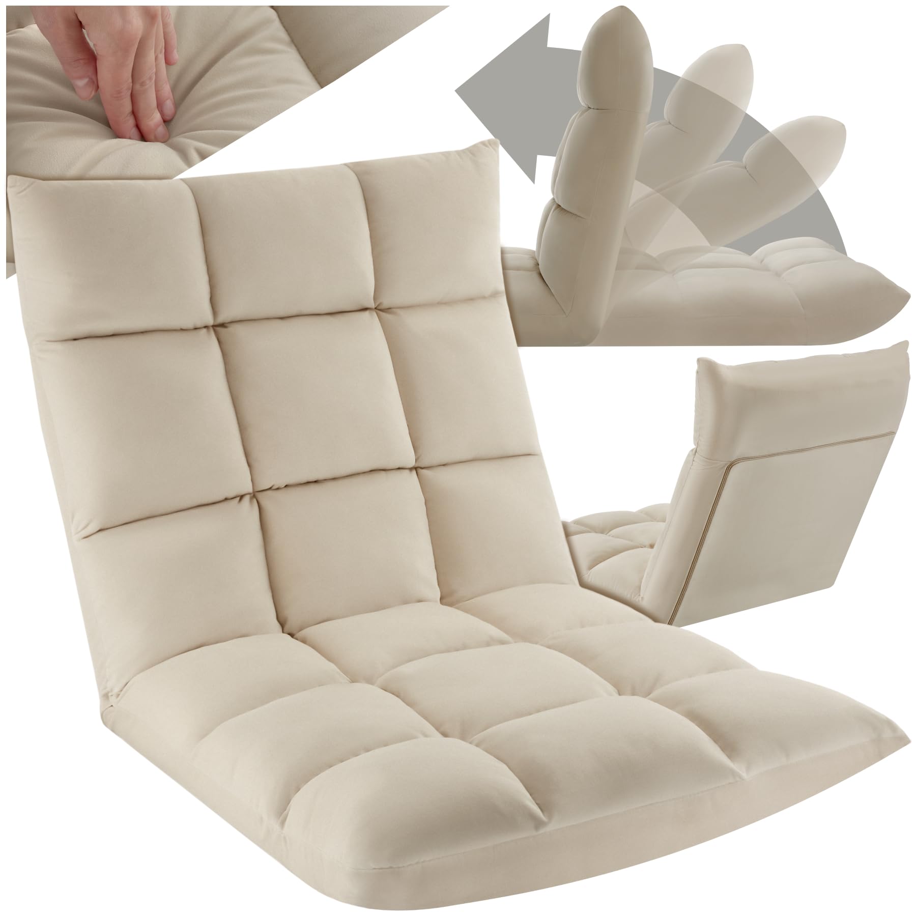 tectake® Fauteuil Relax XXL Velours 2en1 Fauteuil TV & Matelas de Sol Moelleux Chaise Longue de Relaxation & méditation Fauteuil Salon Confortable avec Dossier inclinable Chambre, Allaitement