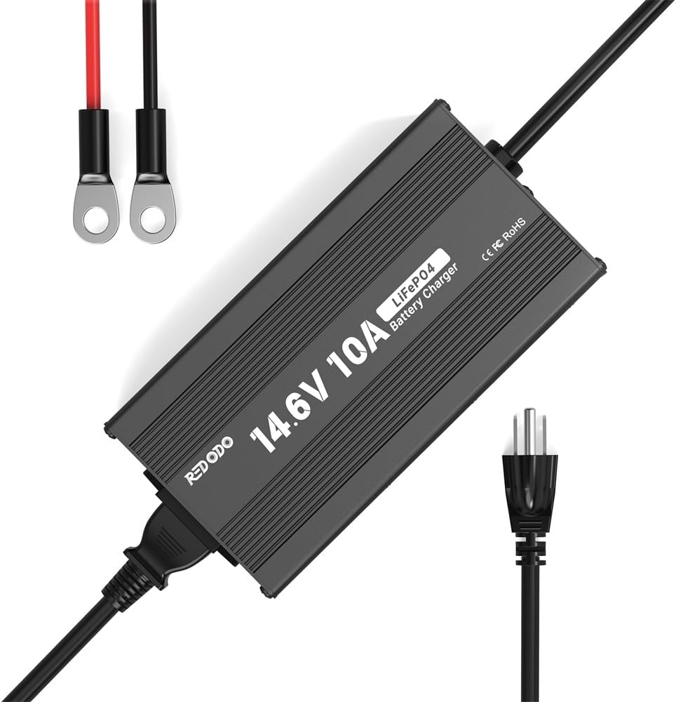 Redodo 14.6V 10A Lifepo4 Battery Charger for Lithium Iron Phosphate Battery, Support Fast Charging, High Charging Efficiency Designed for Deep Cycle LiFePO4 Battery Charging
