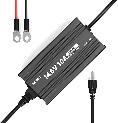 Redodo Cargador de batería Lifepo4 de 14.6 V 10 A para batería de fosfato de hierro de litio, soporta carga rápida, alta eficiencia de carga