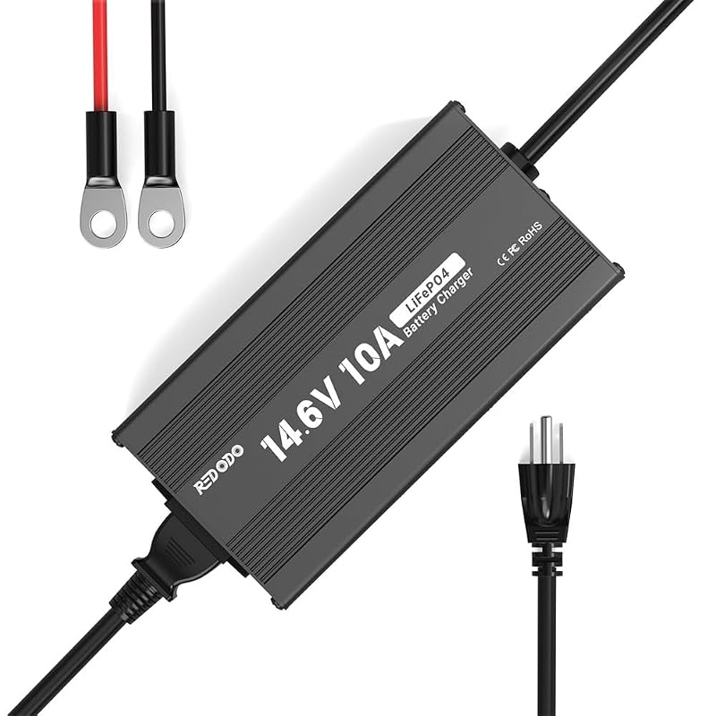 Carregador de bateria Redodo 12 V 10 A para LiFePO4, saída de 14,6 V AC-DC com ativação de 0 V