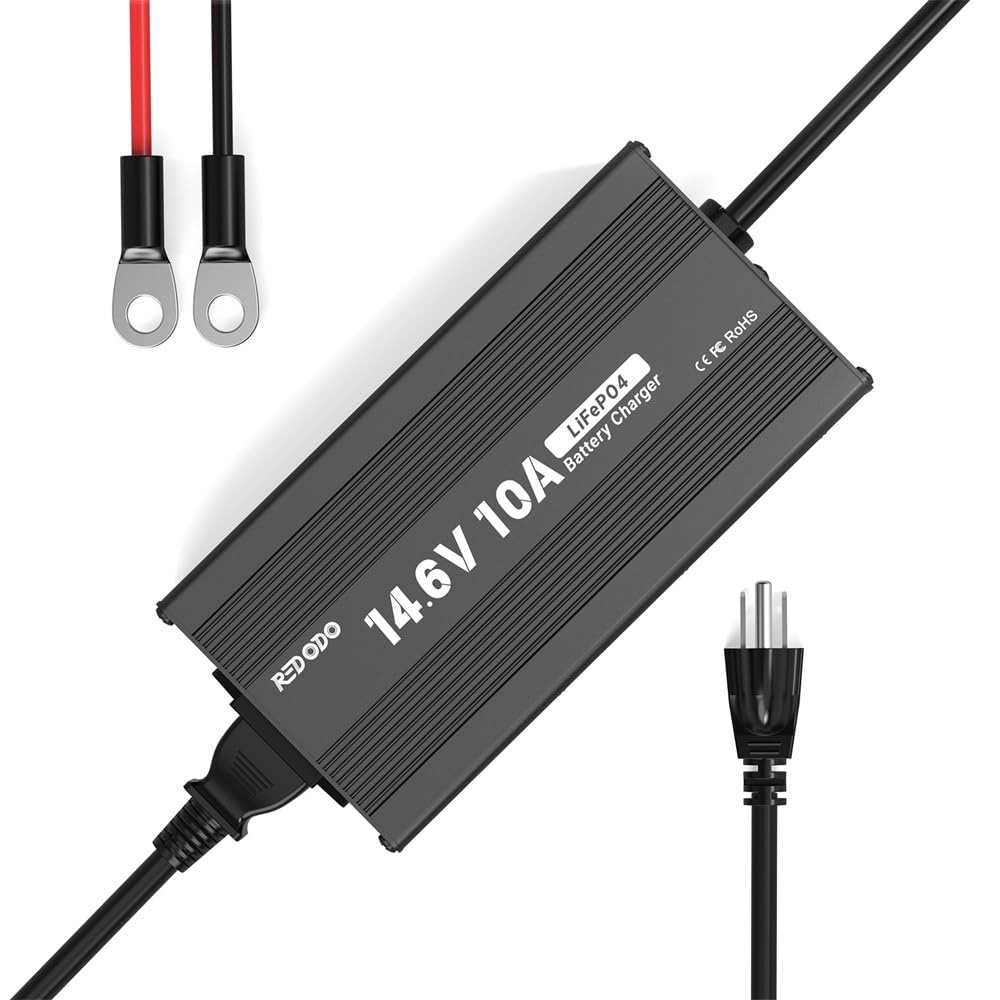 Redodo 14.6V 10A Lifepo4 Battery Charger for Lithium Iron Phosphate Battery, Support Fast Charging, High Charging Efficiency Designed for Deep Cycle LiFePO4 Battery Charging