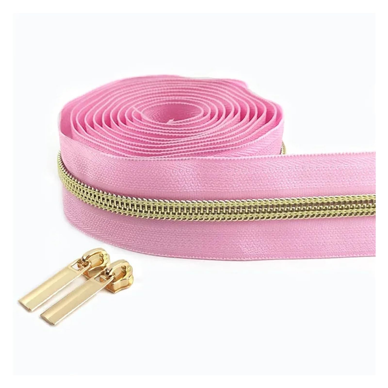 Zipper,Way Zip 2 Meters 5# Nylon Zipper Tapes+ 2Pcs Zipper Slider Pulls Bag Purse Pocket Coil Zippers Heads Decor Zip Repair Kit DIY Accessories Zips Clothing Garments(ZA030-67-Gold)