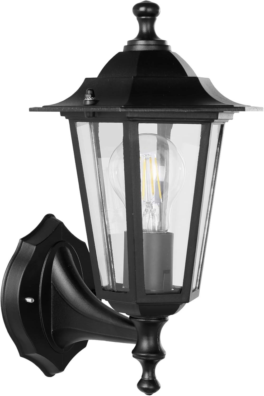 EGLO Außen-Wandlampe Laterna 4, 1 flammige Außenleuchte, Wandleuchte stehend aus Aluguss und Glas, Schwarz, E27 Fassung, IP44