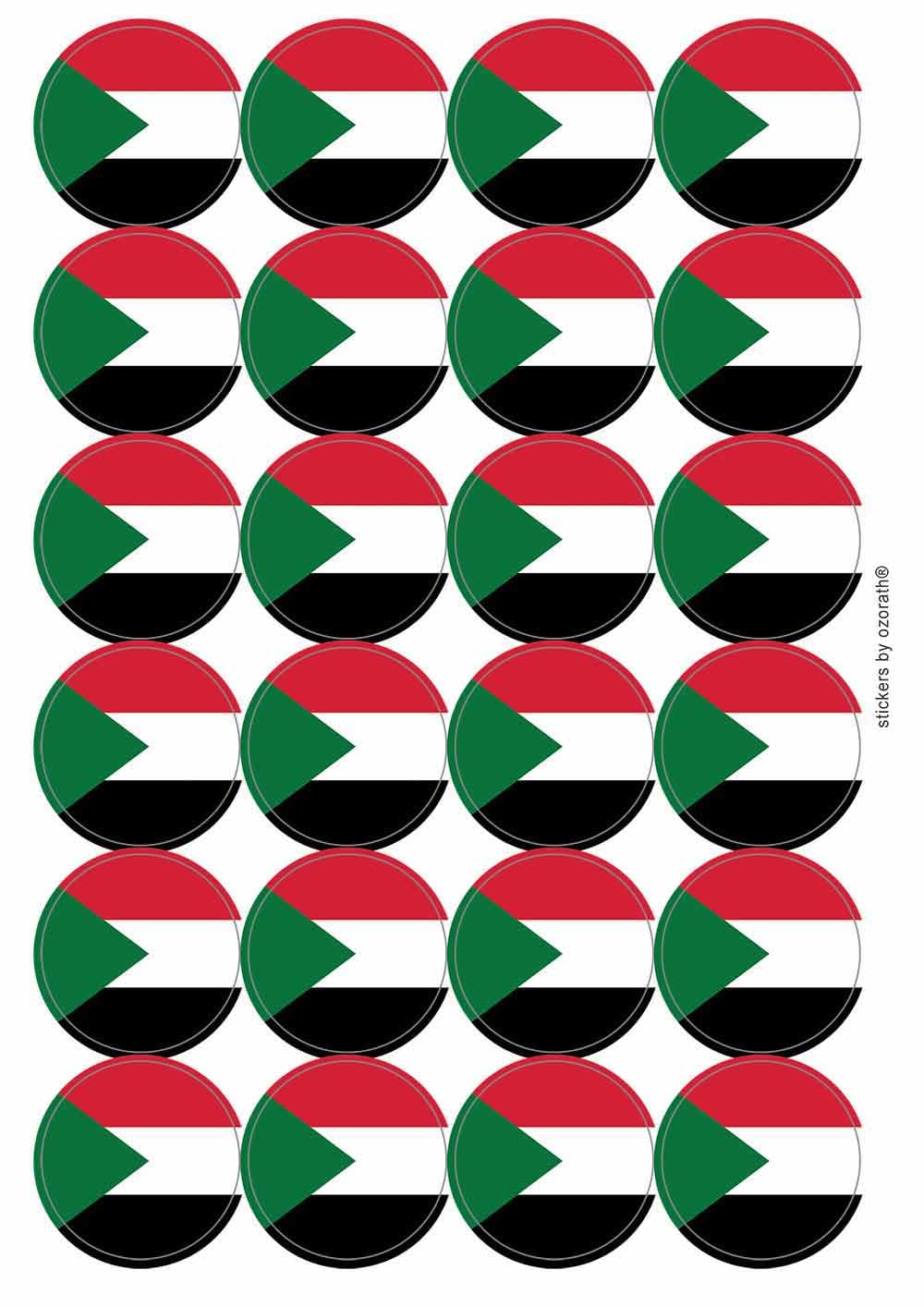 Sudan National Flag Circular Matt Paper Stickers A4 Sheet of 24 (Each Sticker is 45mm Diameter)