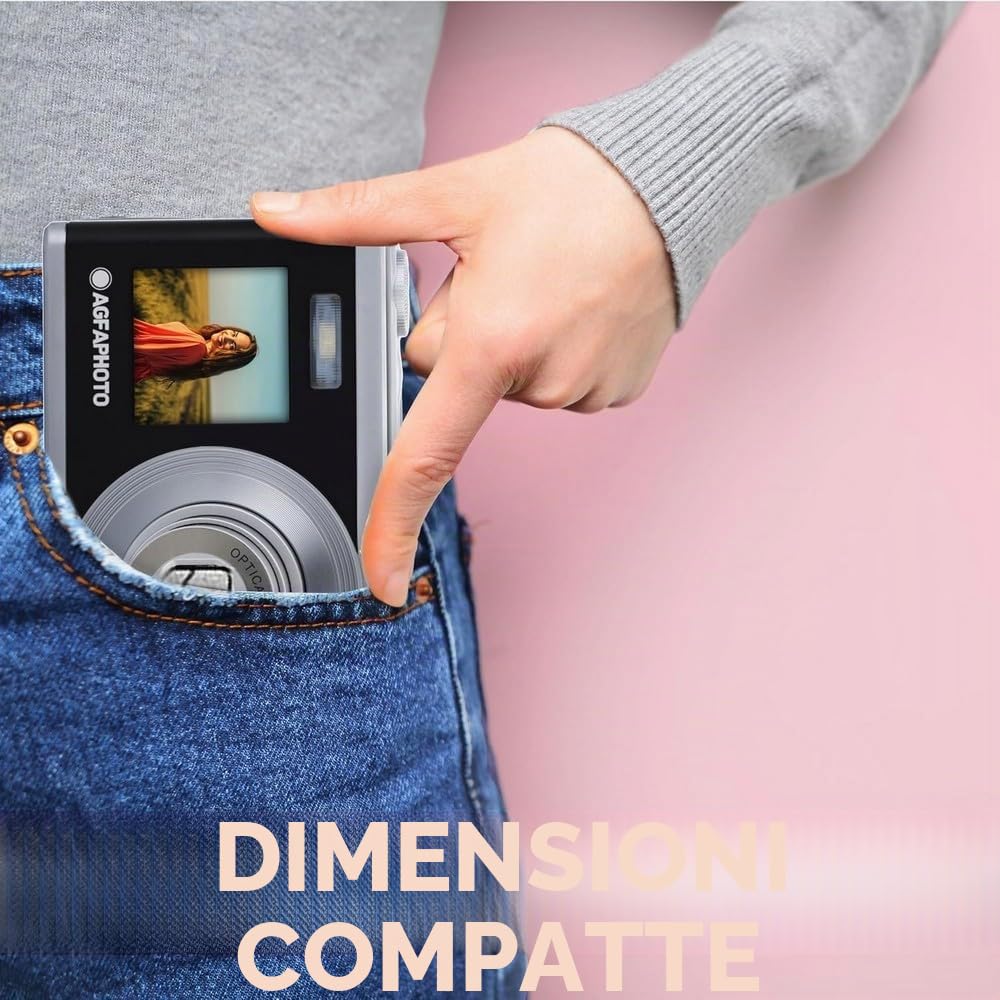 AGFA PHOTO Realishot DC9200 - Fotocamera Digitale Compatta, 24 MP, Video 4K, Zoom Ottico 10x, Schermo Doppio 2,8" + 1,54", Sensore CMOS, Stabilizzazione Immagine, Batteria al Litio - Nero