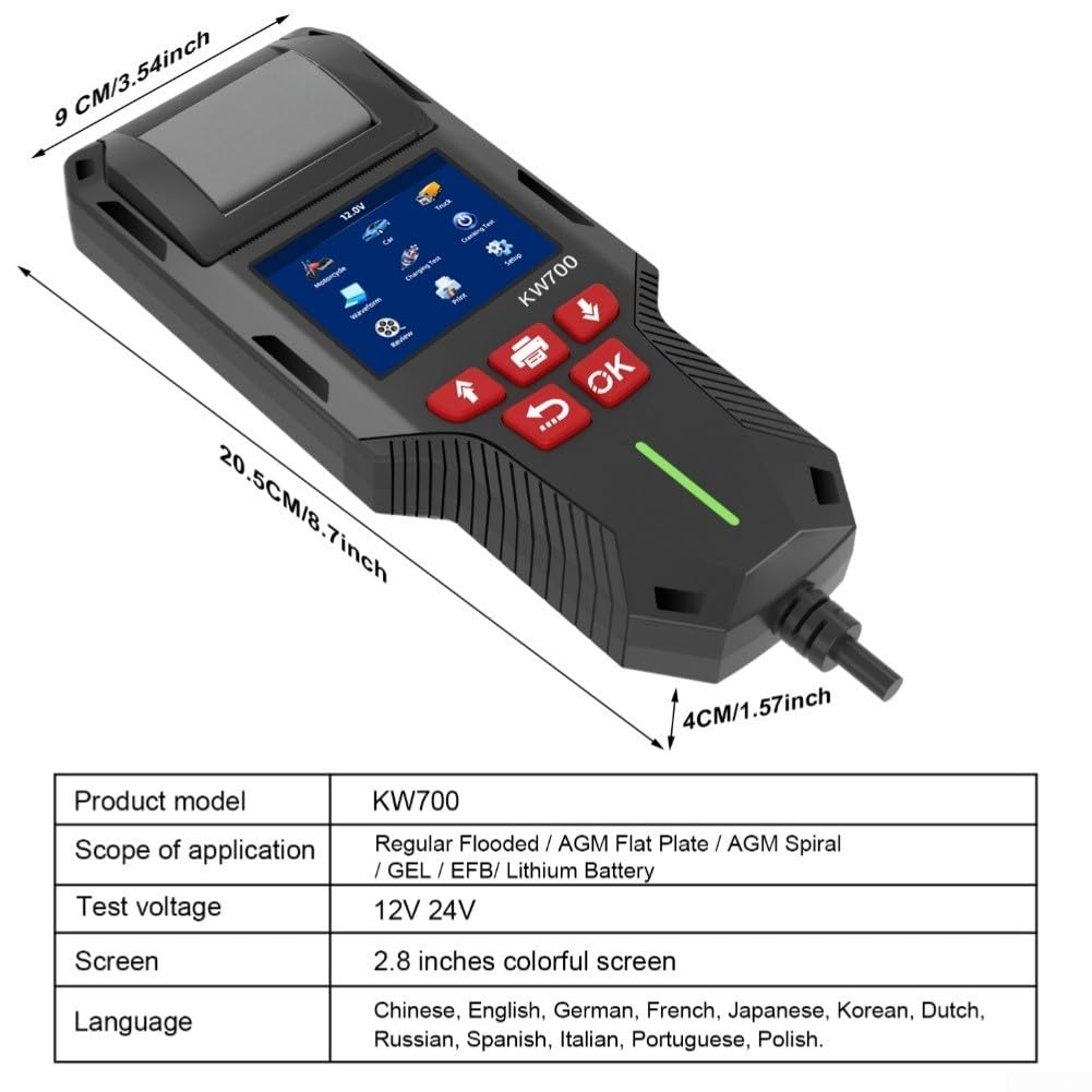 Analizador De Diagnóstico De 12v/24v con Impresora Térmica Integrada, Construcción En Abs Y Metal, para Profesionales del Diagnóstico Automotriz.