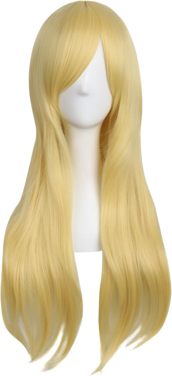 MapofBeauty 28"/70cm Women Side Bangs Long Curly Hair Ends Cosplay Wig(Gold)