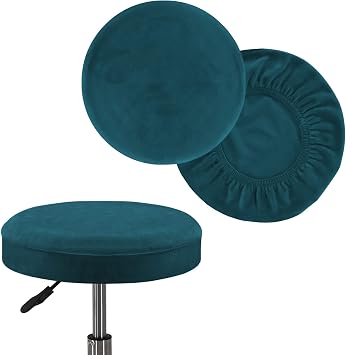 Turquoize 2 Pack Bar Stool Covers Round Stool Covers With Elastic Bands Bar Stool Seat Covers Slipcover Washable Stool Cushion Covers Feature Stretch Thick Bouncy Fabric, Dia 12"-14", Medium,Deep Teal