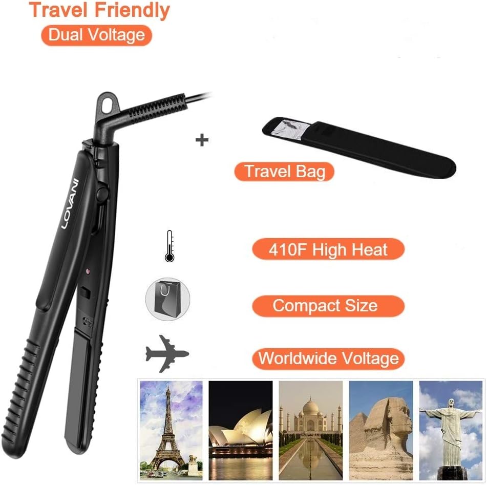 LOVANI Mini Flat Iron Travel Size Nano Titanium Dual Voltage Portable Hair for Worldwide Use 0.5 Inch Straightener with Professional Heat Resistant Travelling Bag - Image 5