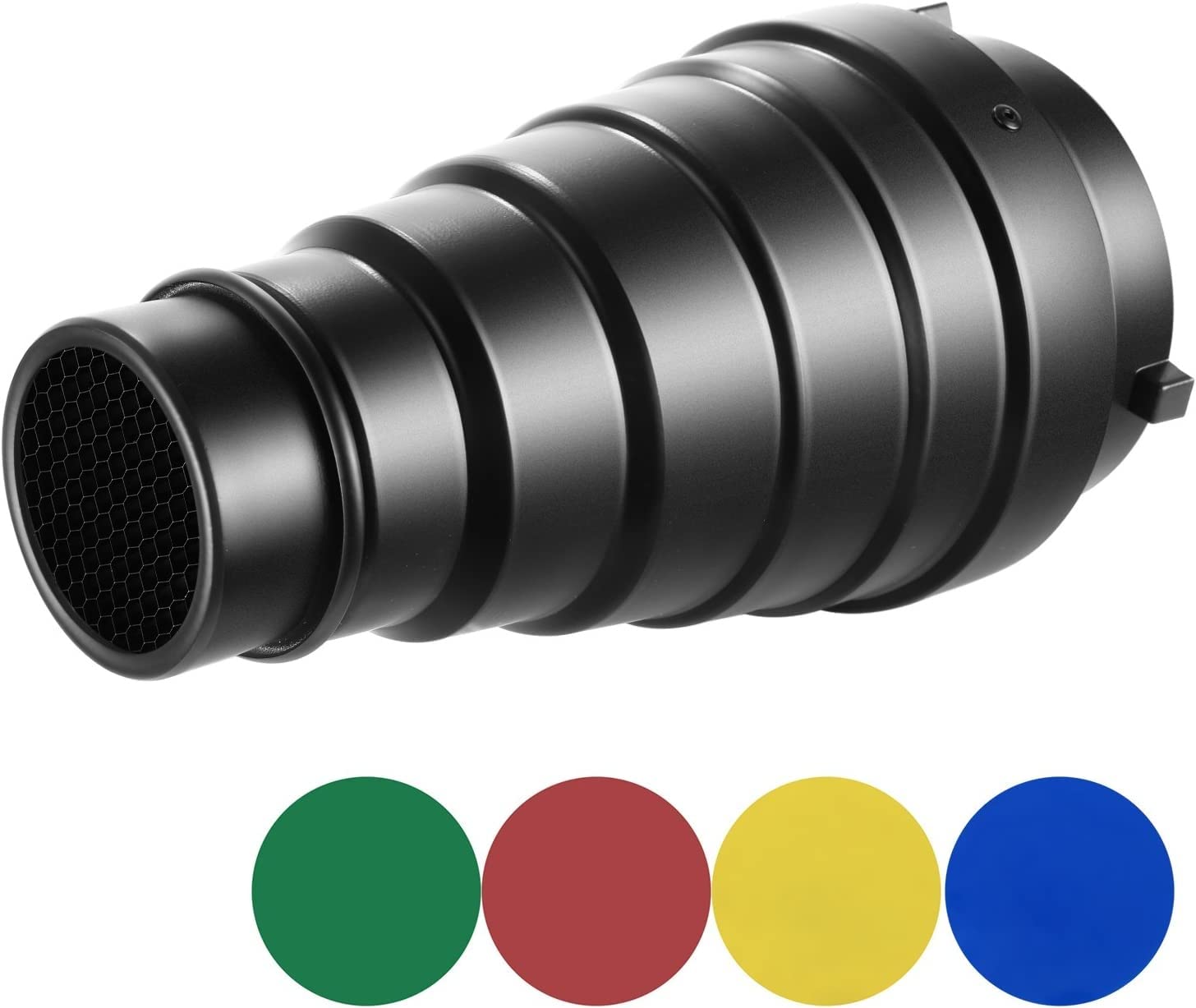 VTS Medium Aluminium Alloy Conical Snoot Kit with Honeycomb Grid and 4 Pieces Color Gel Filters for Bowens Mount Studio Strobe Monolight Photography Flash Light-picture-20