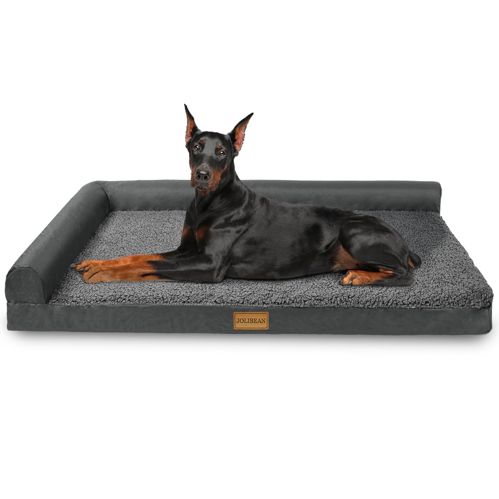 Jolibean Orthopedic Jumbo Dog Bed for Extra Large Dogs 142X101cm, Waterproof L Bolster Pet Sofa Beds with Removable Washable Cover, Soft Comfortable Pet Couch Crate Mat with Nonskid Bottom, Dark Grey