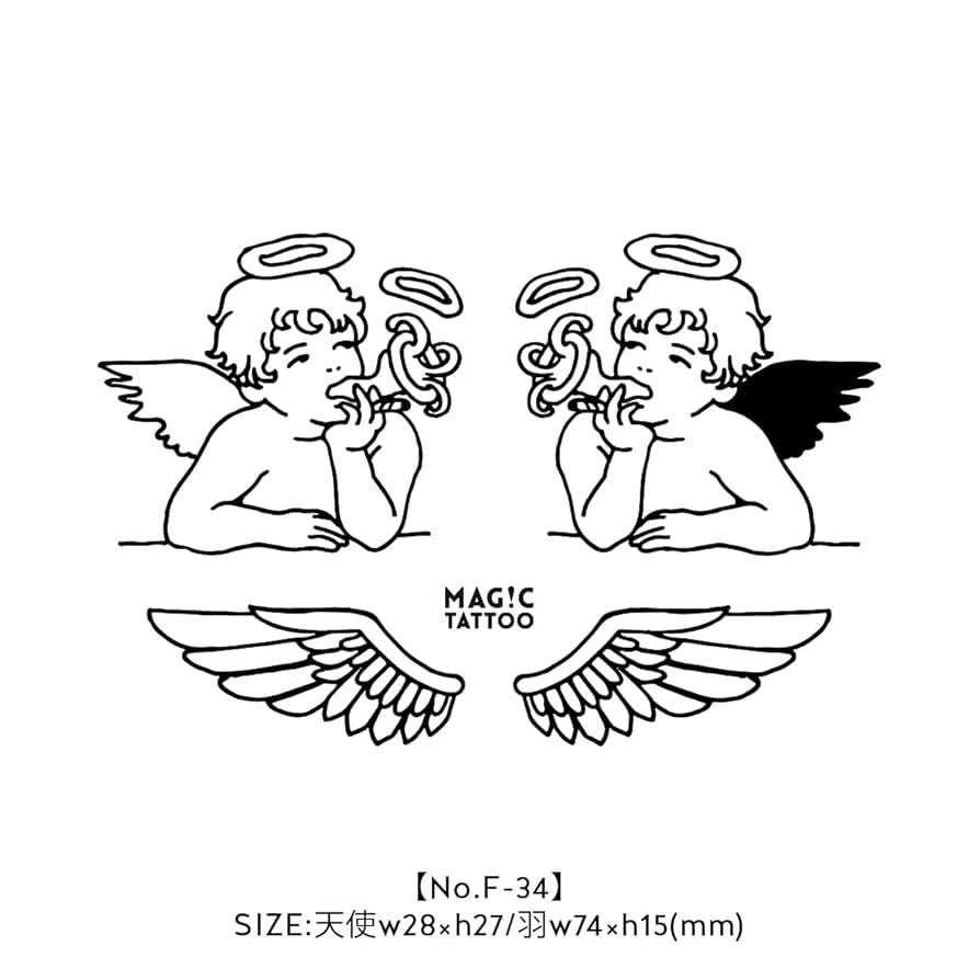 ‪☆ マジックタトゥー エンジェル スカル タトゥーシール 2週間で消える Amazon.co.jp: 【2枚セット】No.034_Bad angel&feather/天使,羽