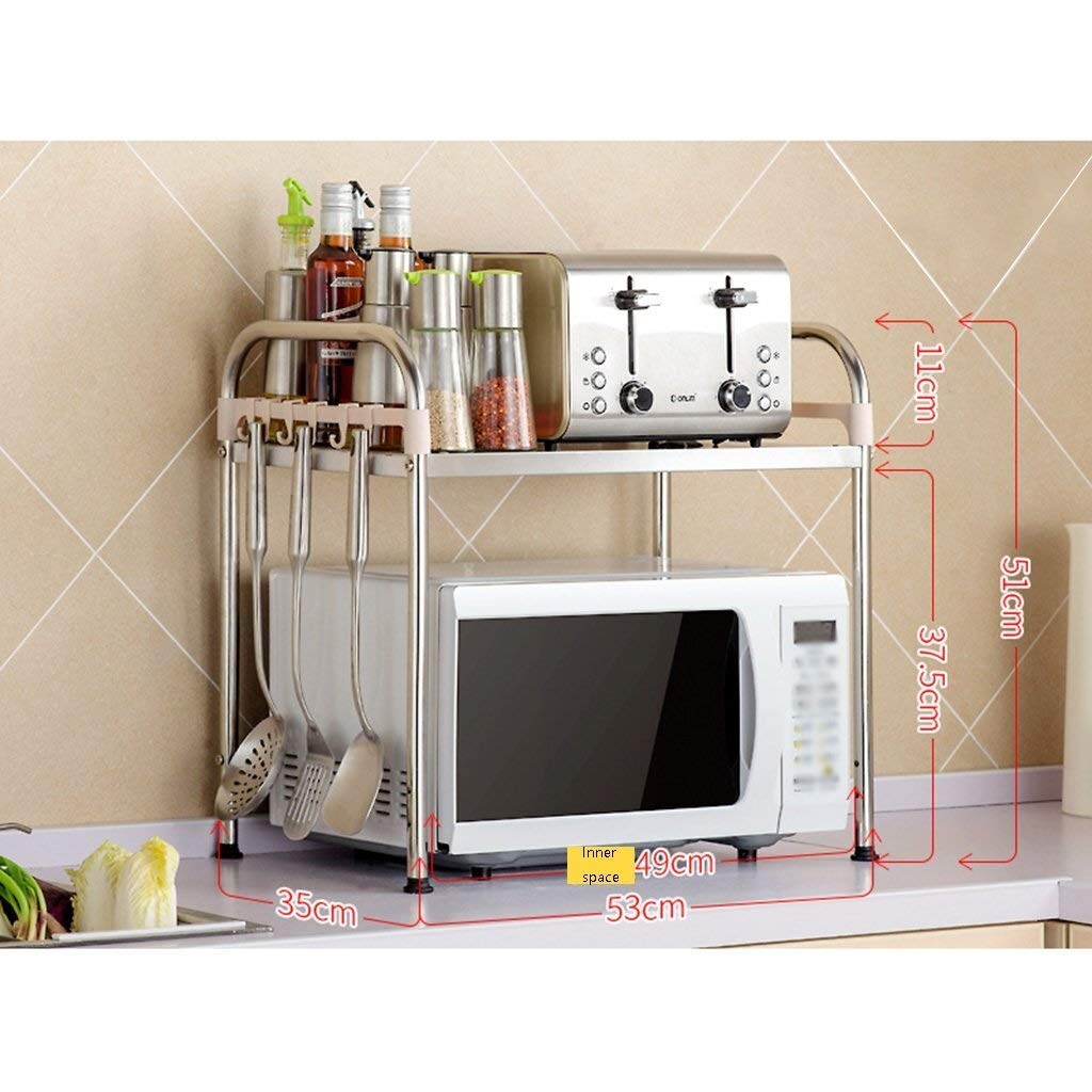 GTHTUHFD Spice Rack Organizer, 2-Tier Kitchen Shelf Storage,Unit Rack Hanging With Hooks Stainless Steel Multi-Function Microwave Oven Rack Standing,#1