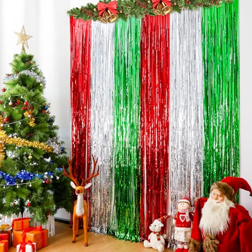 Cortinas de flecos de papel de aluminio de Navidad Lansian, pack de 2 fondos de oropel metálico