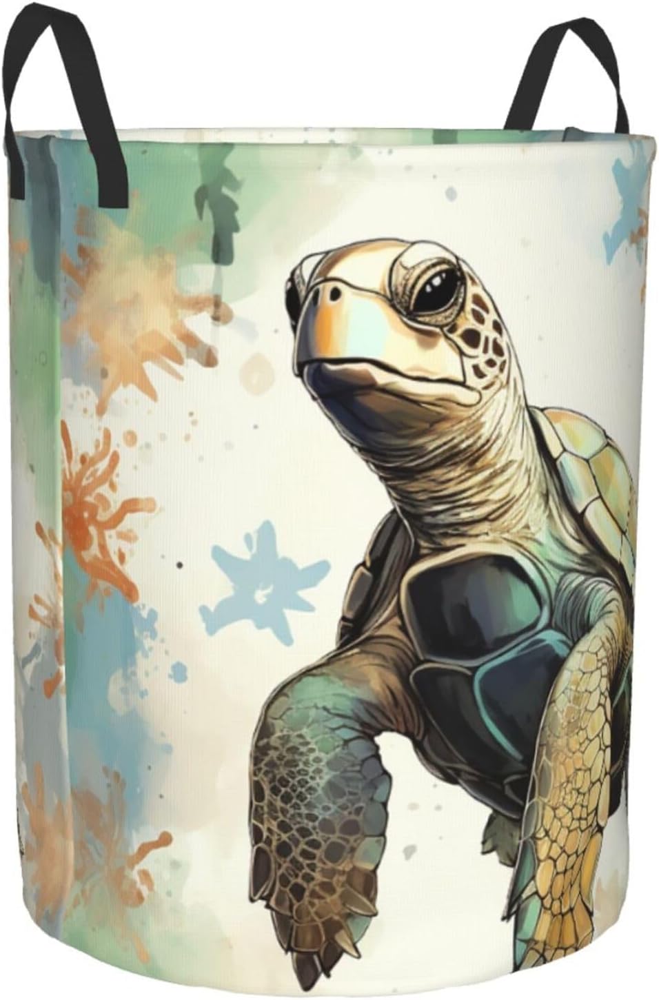 Turtle write Laundry Basket With Handles, Foldable Laundry Hamper Oxford Cloth Dirty Clothes Basket Waterproof Clothes Toys Storage Bin Organizer for Bedroom Bathroom Dorm