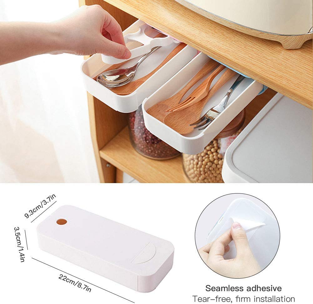 Instakart 1Pcs Under Desk Drawer Organizer, Self-Adhesive Under Table Drawer Tray Hanging Desk Storage Hidden Desktop Organizers for Home Office School Pen Pencil Case,Save Space (White,Plastic)