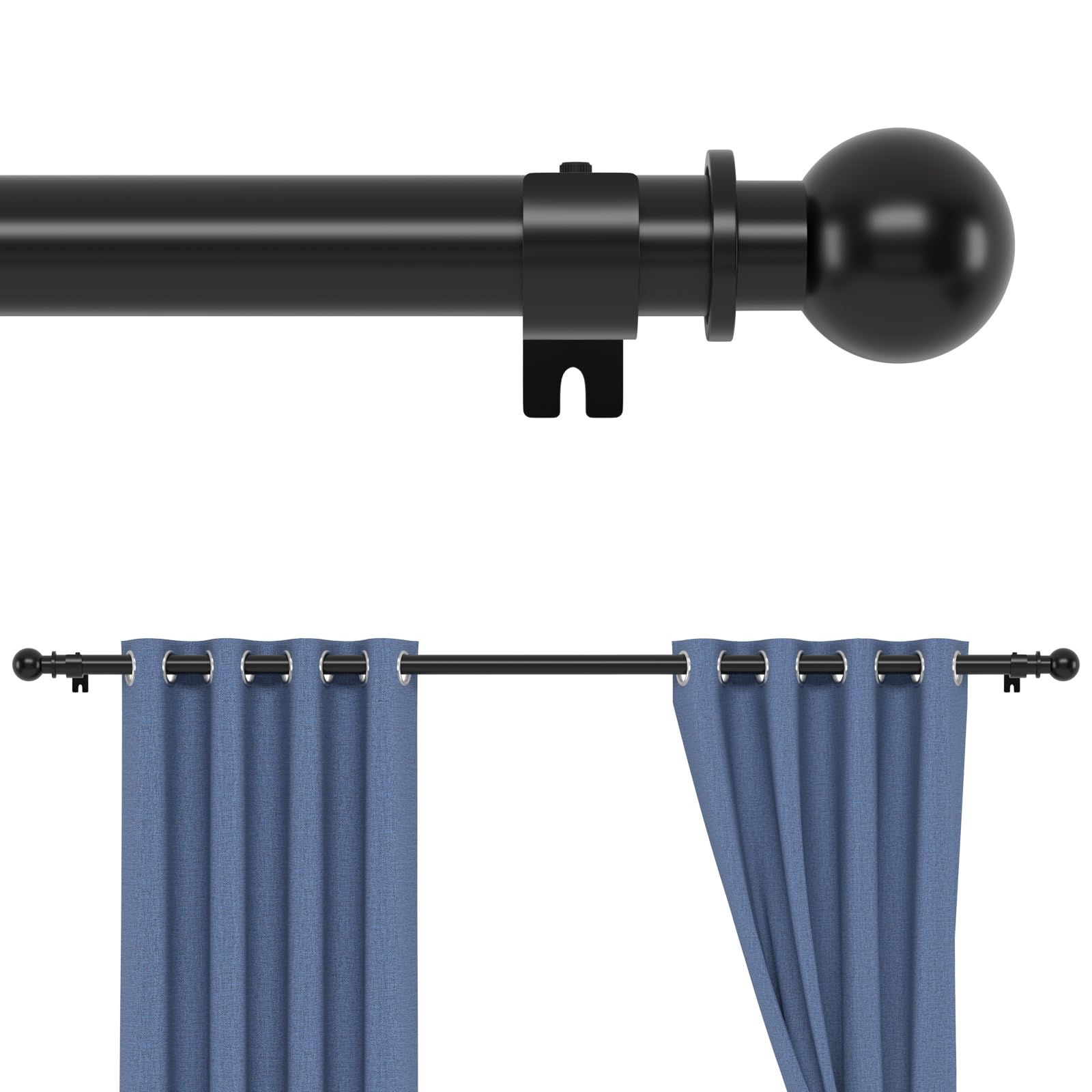 Barra de cortina, barra de cortina individual con soportes, 76-240 cm, barra de cortina de 25 mm de diámetro, barra de cortina de pared para cortinas, empalme ajustable, color negro