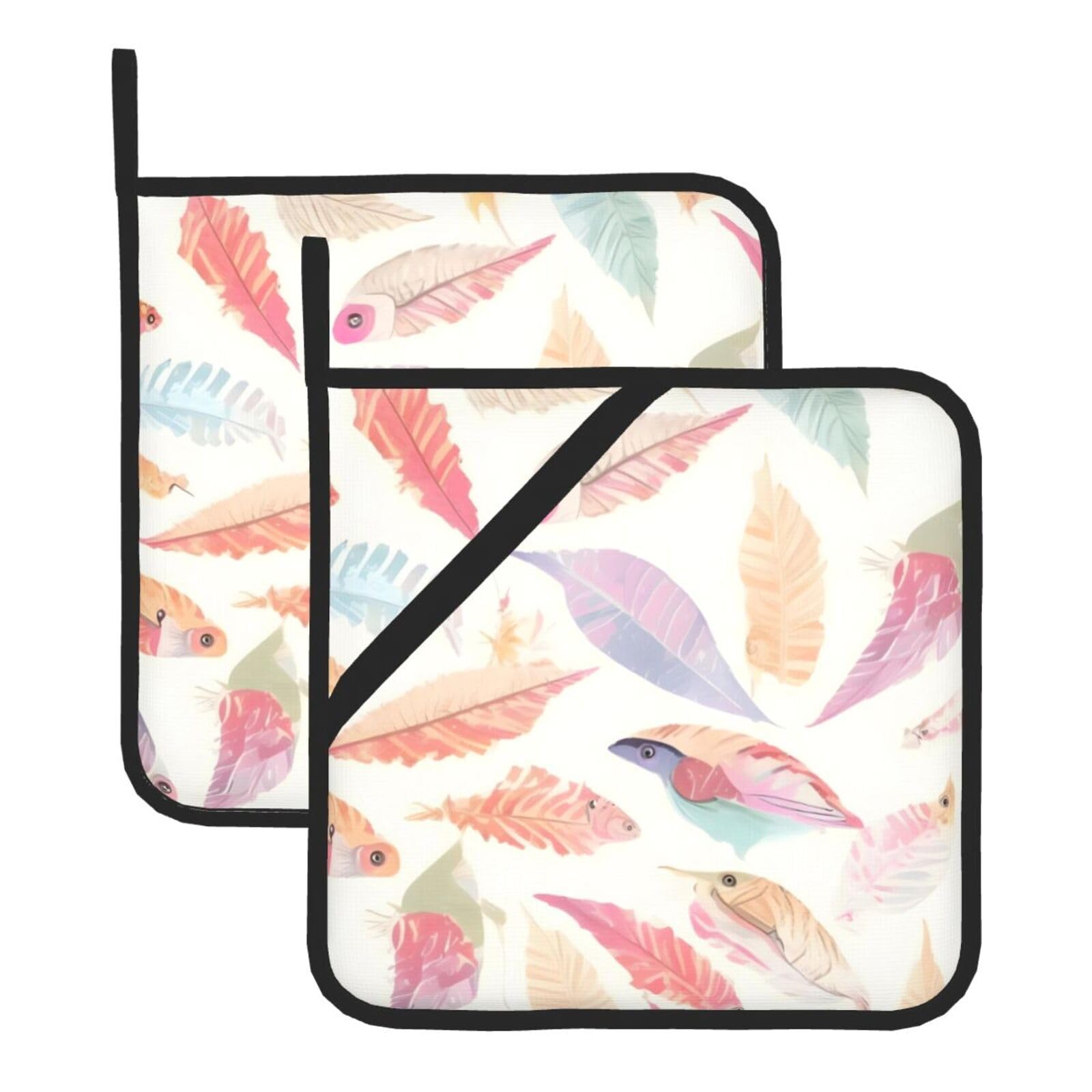 Coloured feathers Square Heat Resistant Trivet Set Thick and Durable for Baking Barbecue Cookware Oven