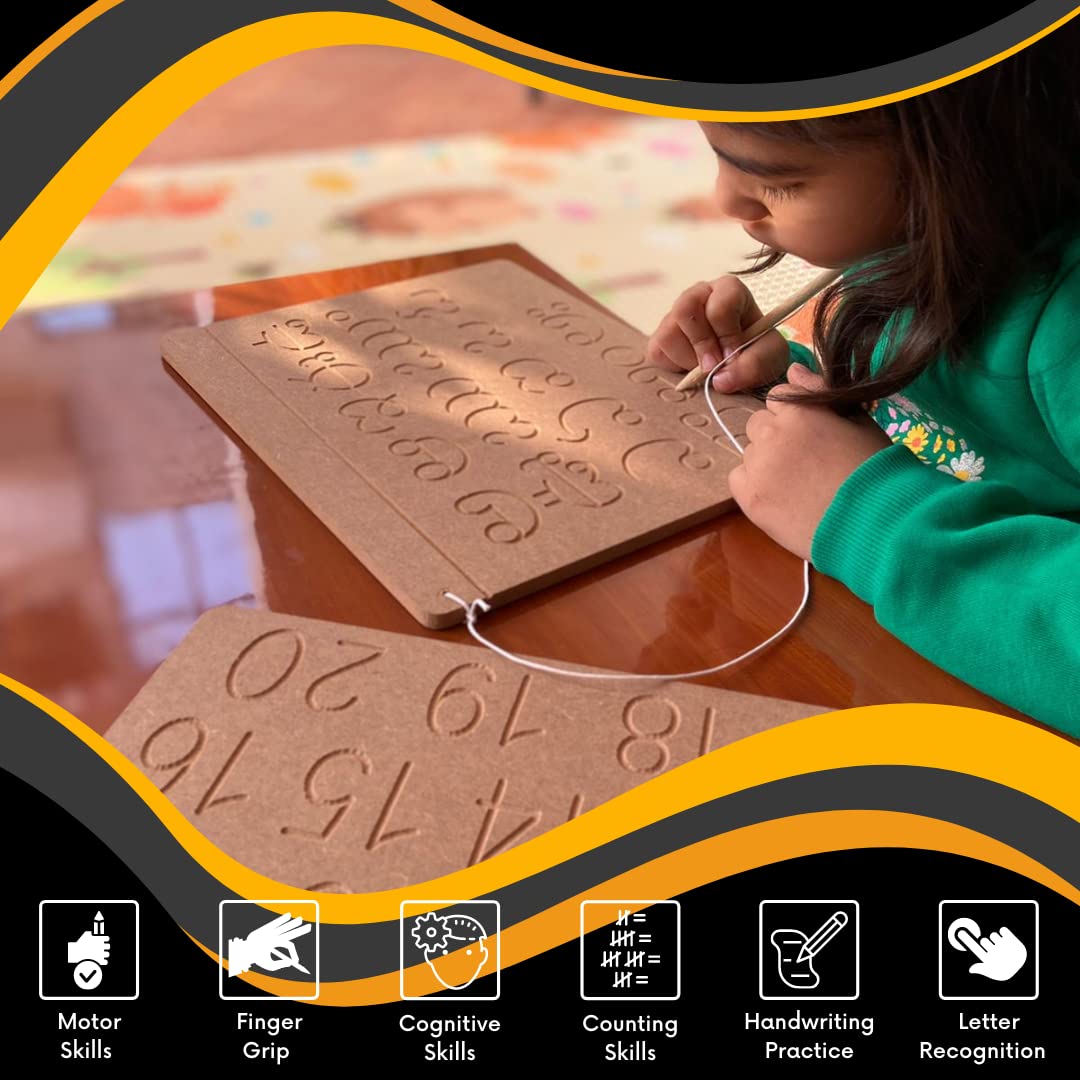 CRYA Telugu Educational Tracing Wooden Board for Kids | Handwriting, Counting and Learning Montessori Slates | Reversible Set of 2 Puzzles (Telugu, Cursive English and Numbers) 1