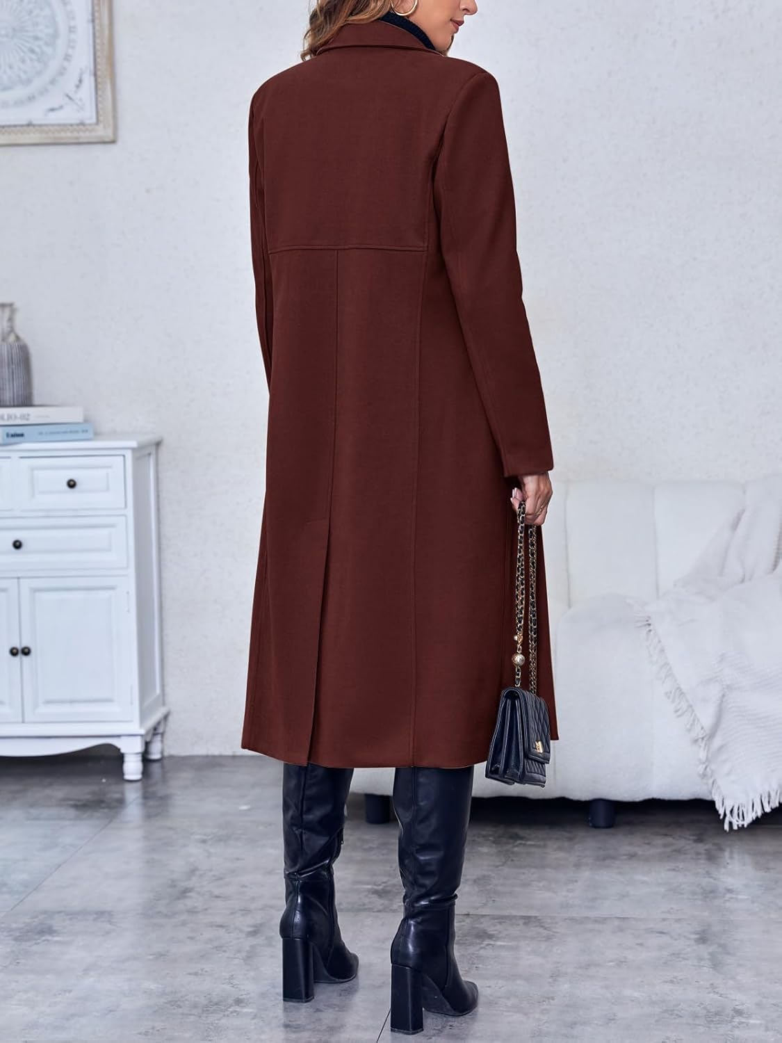 Saodimallsu Womens Winter Double Breasted Pea Coats Long Trench Coat Casual Work Office Overcoat with Pocket - Image 5